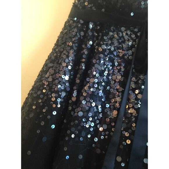 Size 4 Basix II Navy Blue Strapless Party Dress Sequin and Tulle Baby Doll Style - Picture 4 of 9